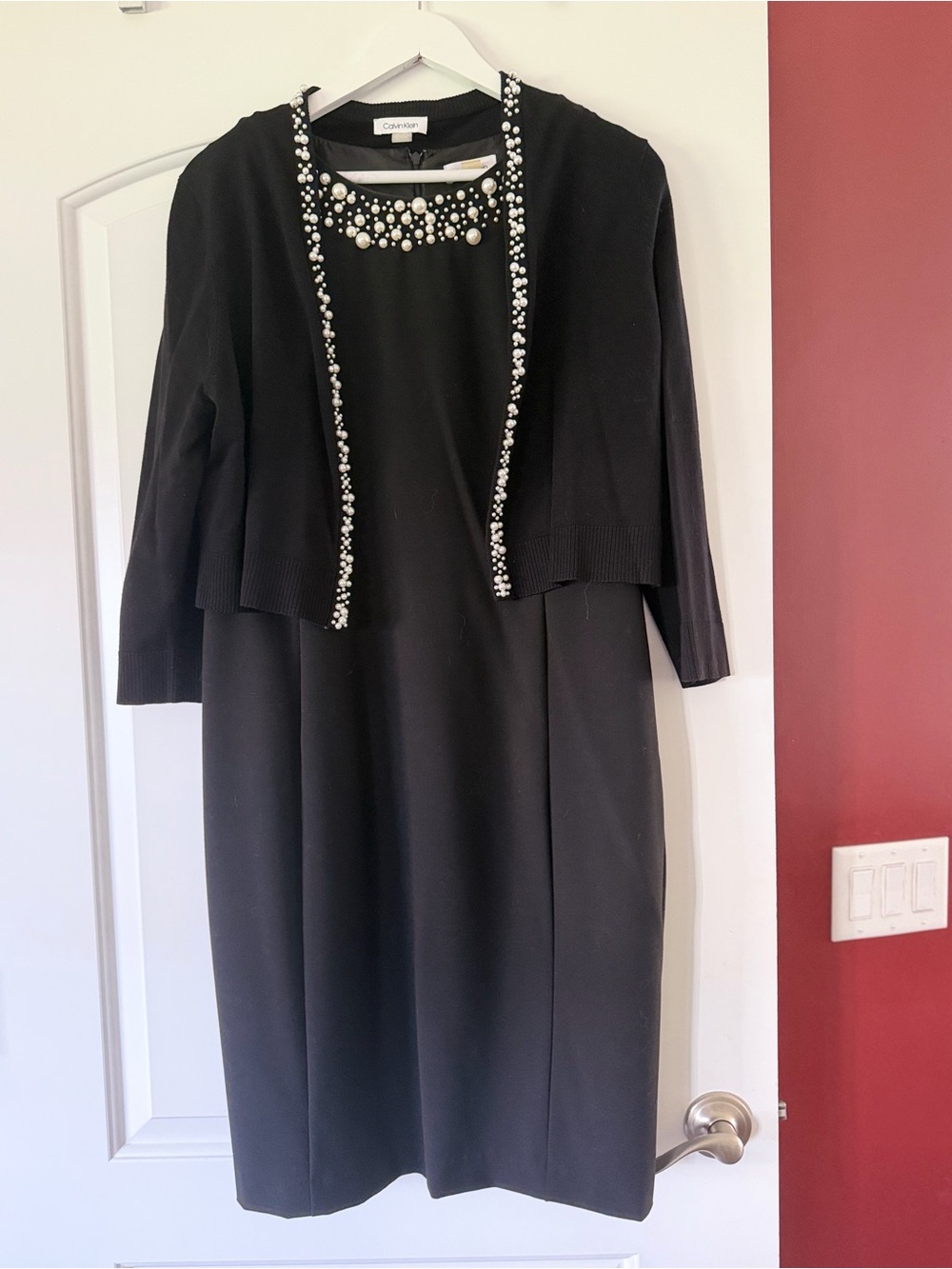 Calvin Klein Black Embellished Sheath Dress with Cropped Cardigan